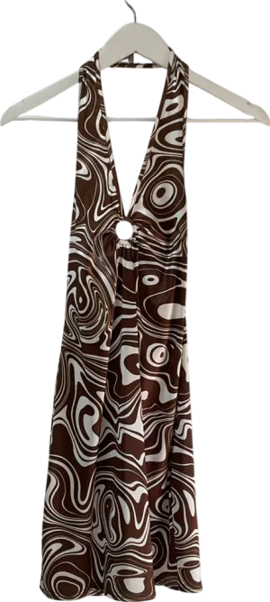 New Look Brown Marble Halter Neck Dress UK 10