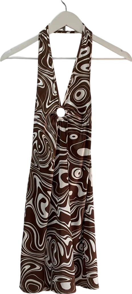 New Look Brown Marble Halter Neck Dress UK 10