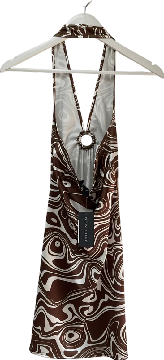 New Look Brown Marble Halter Neck Dress UK 10