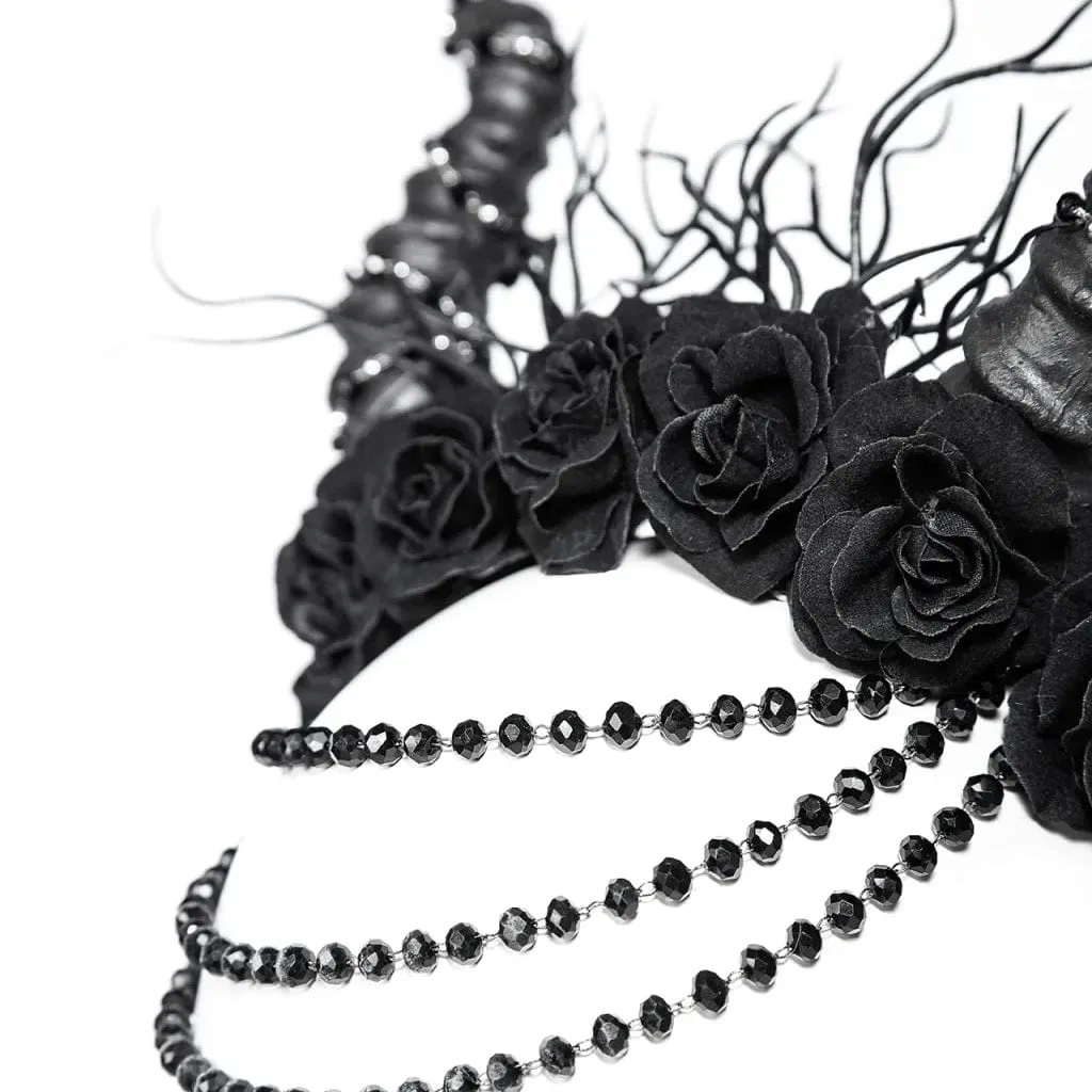 Women's Gothic Horned Beaded Rose Headwear